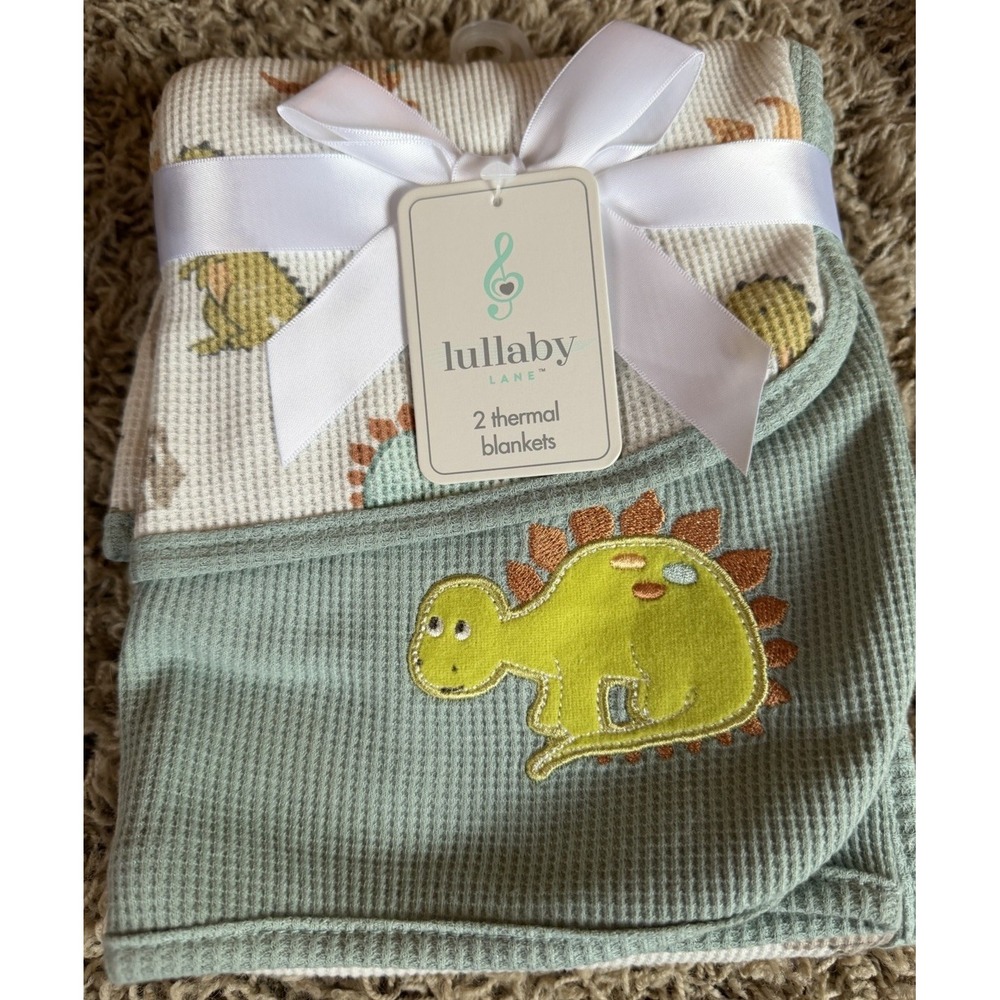 4 Lullaby Lane Thermal Blankets  2 Pack 30 x 30  100% Cotton  Dinosaurs New